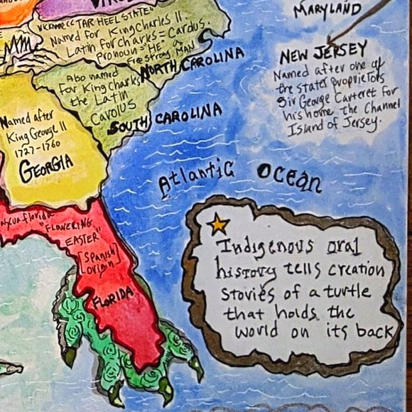 USA Handmade Map cartography painting watercolor pen & ink Earth Day - Picture 10 of 16